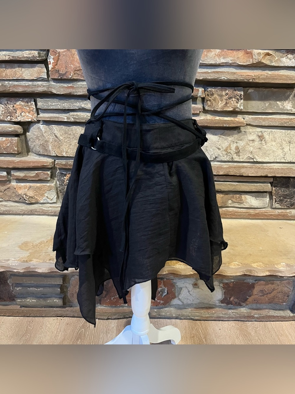 Dolls Kill Darker Wavs Warp Black Layered Handkerchief Hem Mini Skirt